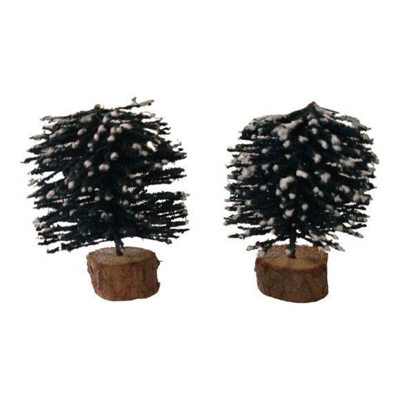 Lemax Bottle Brush Tree Green Flocked Christmas Village Round Wood Base Vtg 90s. - Picture 8 of 10